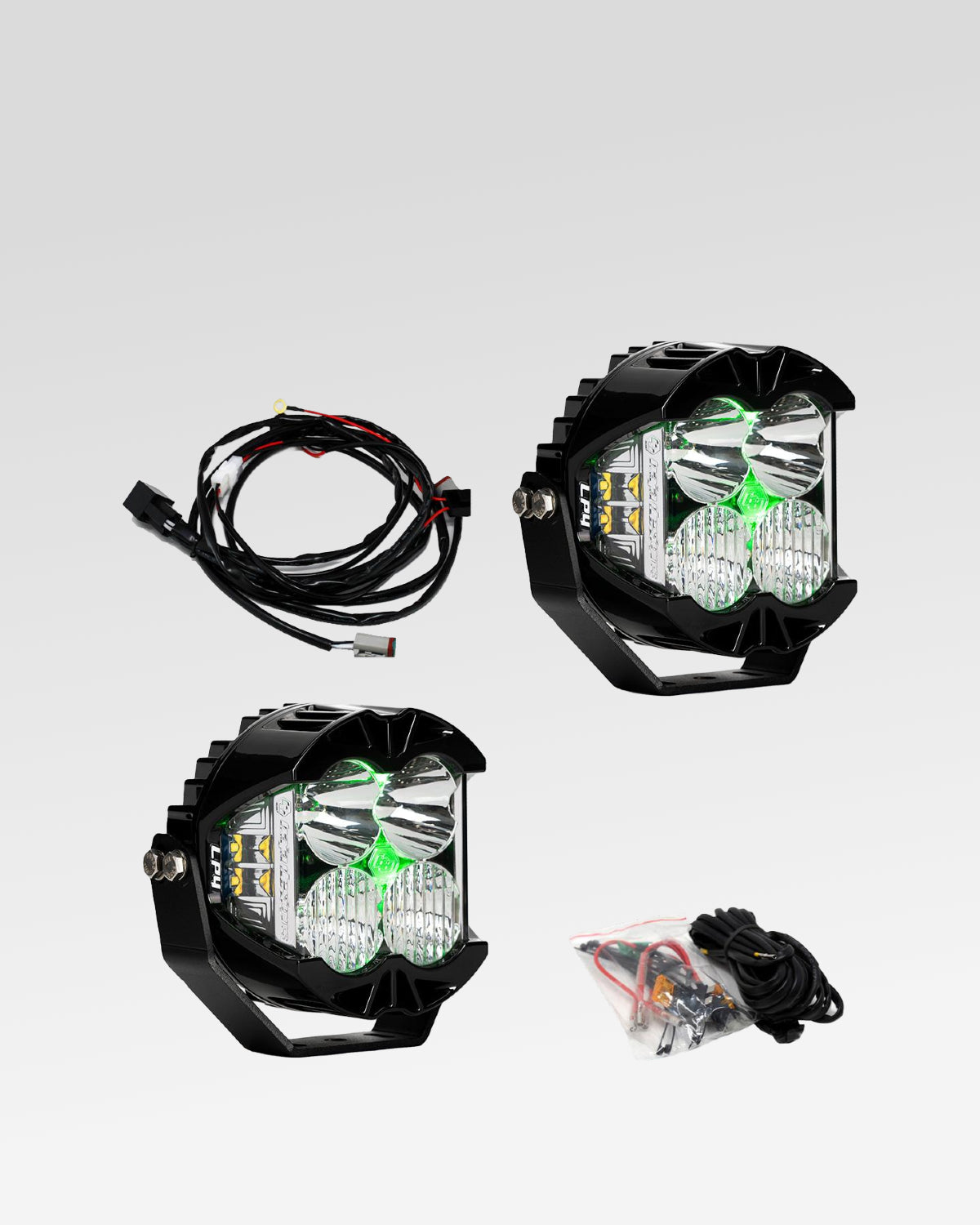 Baja Designs LP4 Pro LED Light Pods with Driving-Combo Beam Pattern, Clear Lens, and Green Backlight - Pair