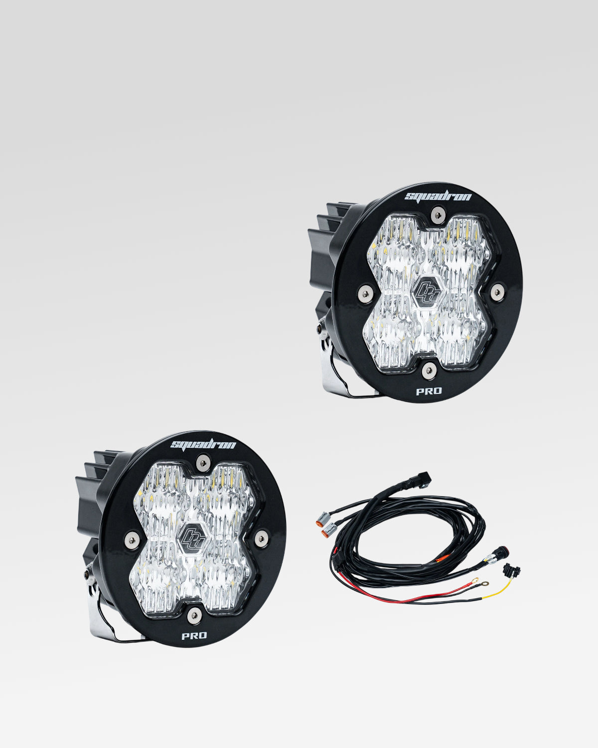 Baja Designs Squadron-R Pro 2.0 LED Light Pods with Wide Cornering Beam Pattern, Clear Lens, and Wiring Harness - Pair