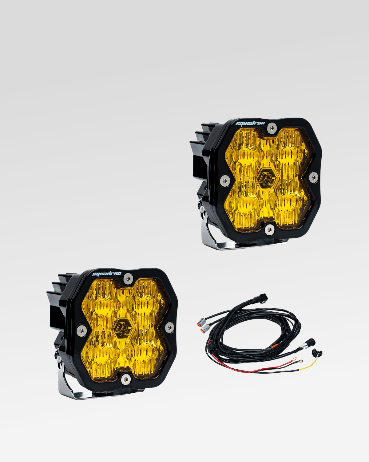 Baja Designs Squadron Sport 2.0 LED Light Pods with Wide Cornering Beam Pattern, Baja Amber Lens, and Wiring Harness - Pair