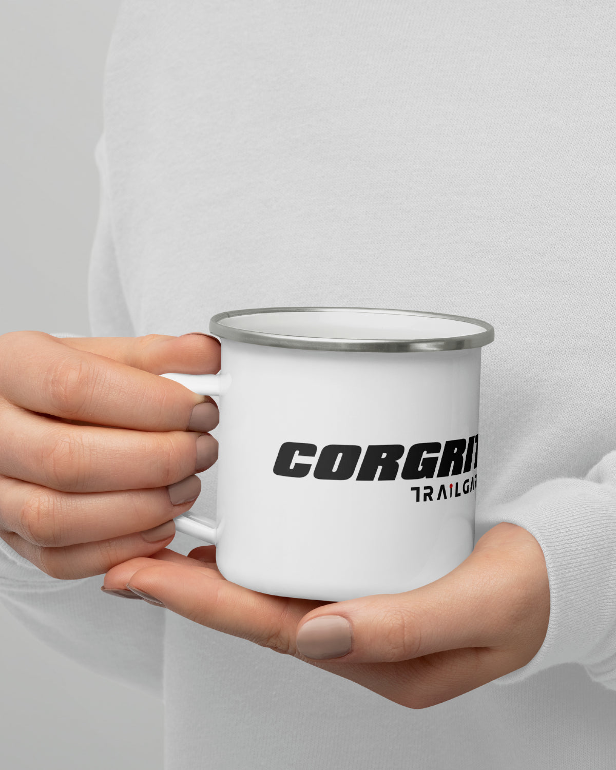 Corgrit Right-Handed Kids' Enamel Camp Mug - White