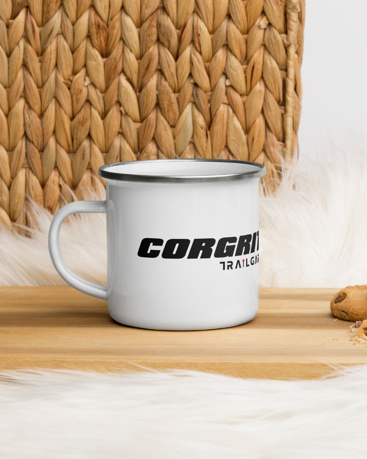 Corgrit Right-Handed Kids' Enamel Camp Mug - White