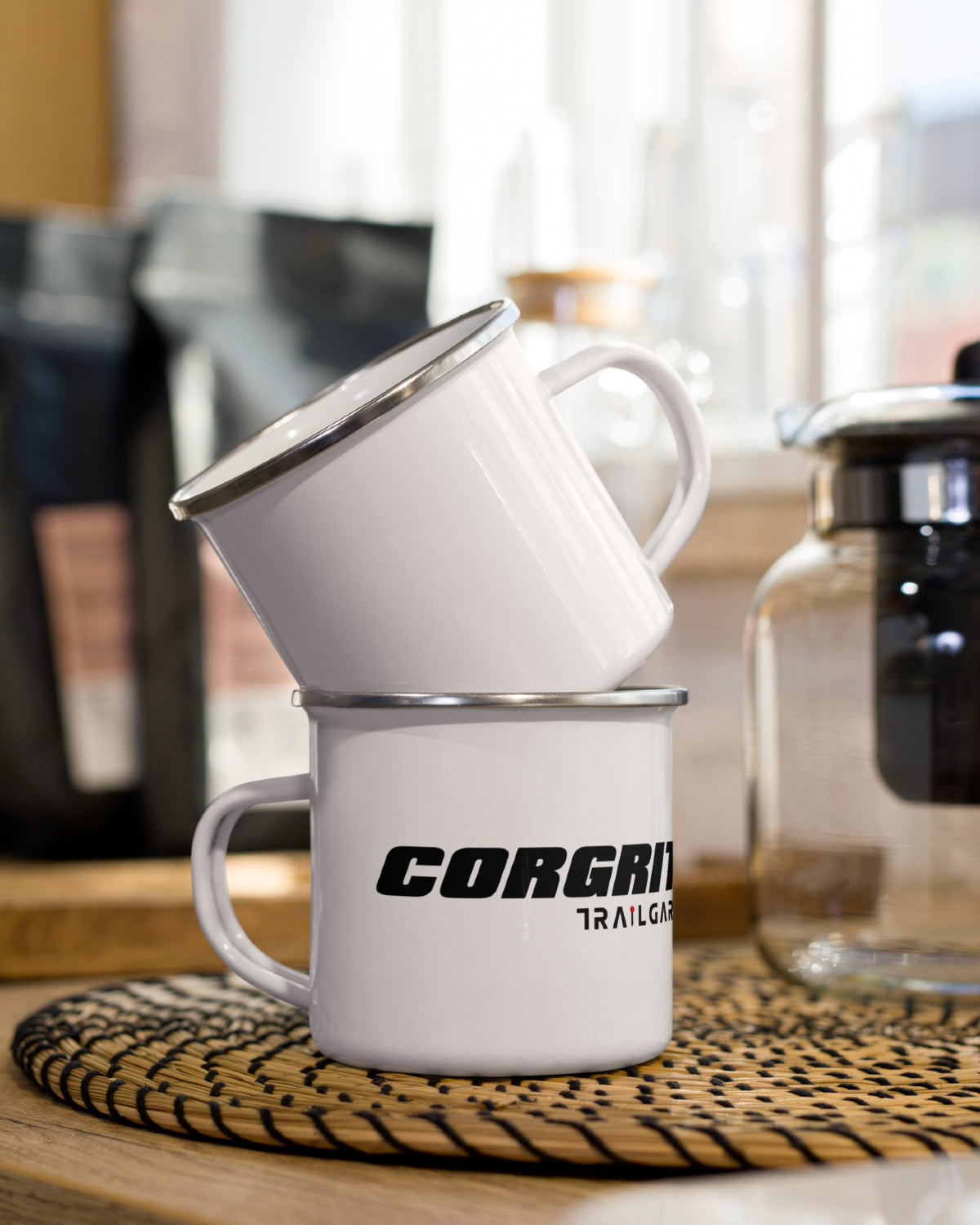 Corgrit Right-Handed Kids' Enamel Camp Mug - White