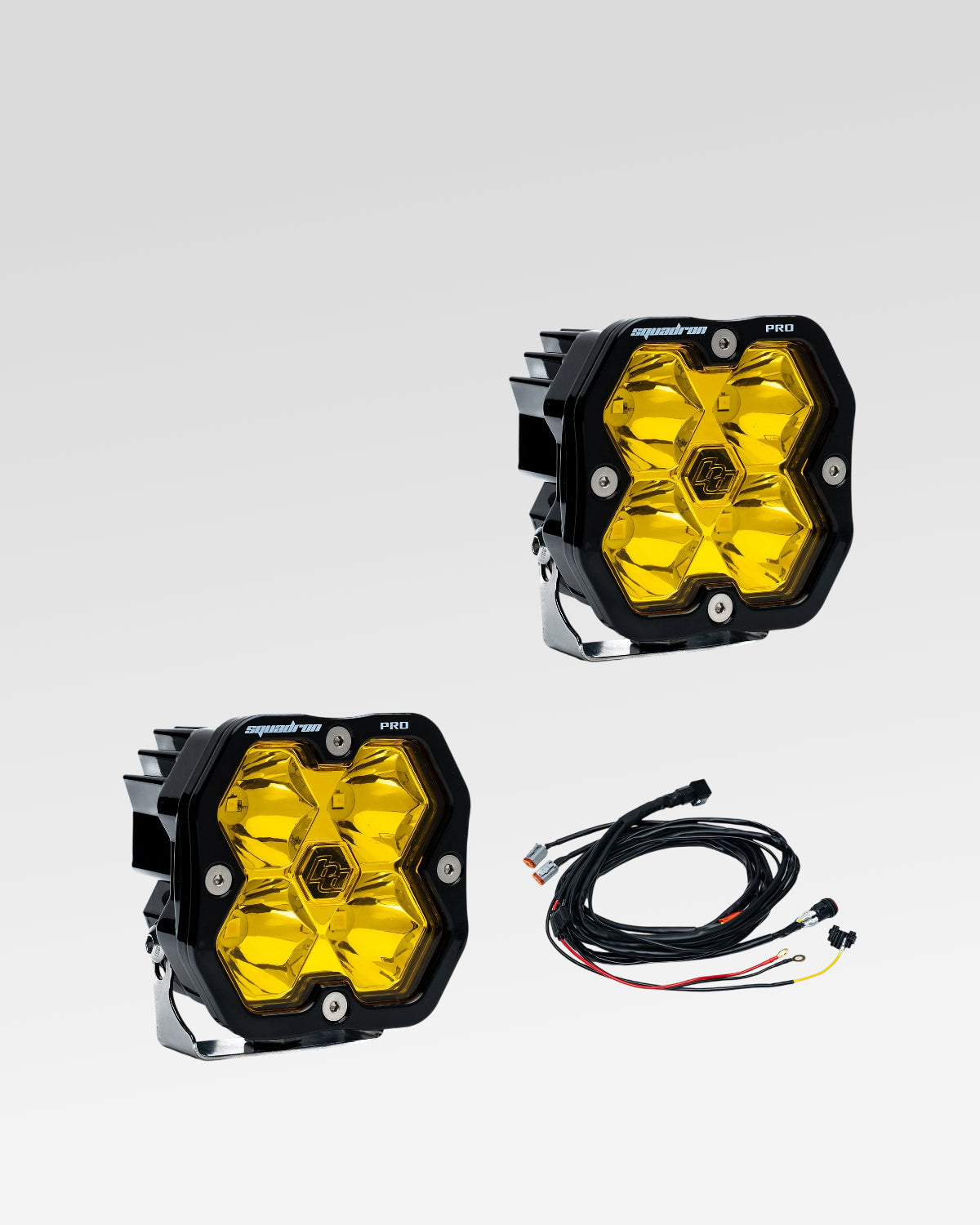 Baja Designs Squadron Pro 2.0 LED Light Pods with Spot Beam Pattern, Baja Amber Lens, and Wiring Harness - Pair