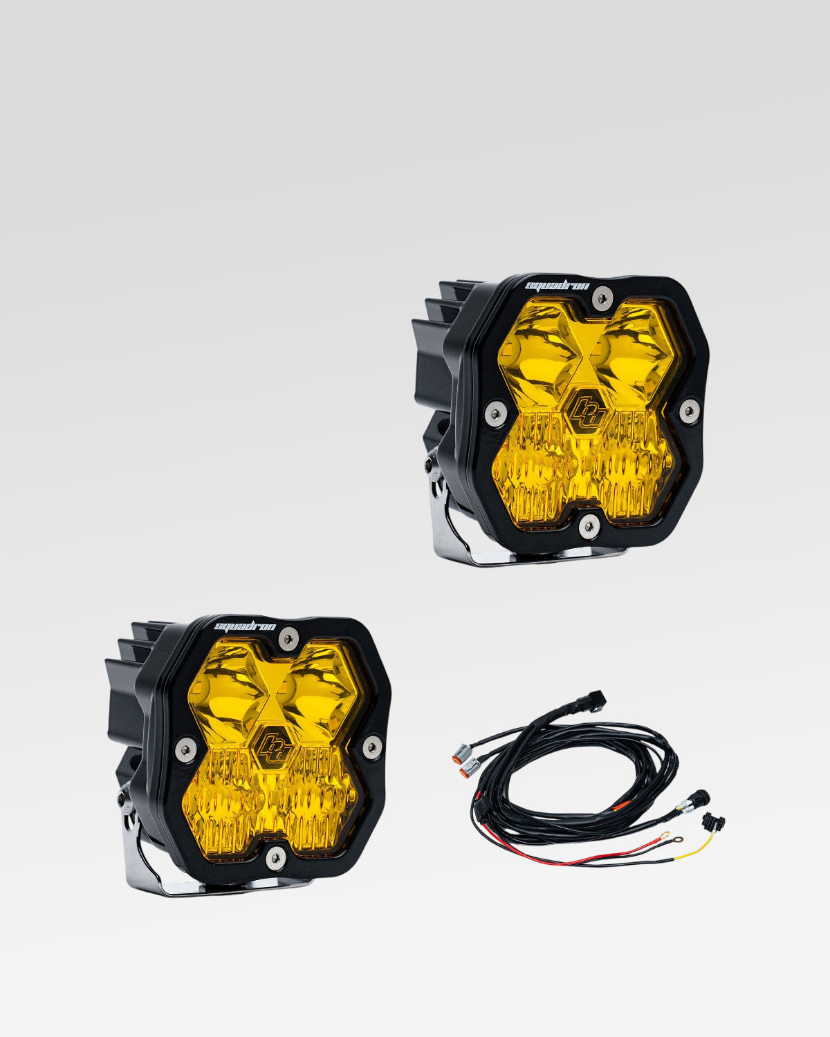 Baja Designs Squadron Sport 2.0 LED Light Pods with Driving-Combo Beam Pattern, Baja Amber Lens, and Wiring Harness - Pair
