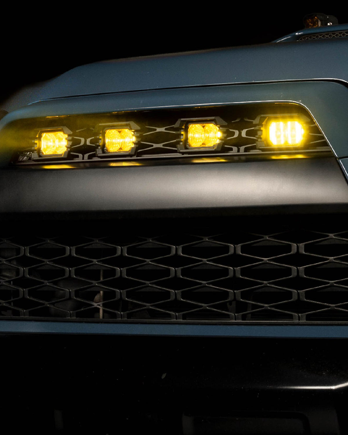 Morimoto XBG Upper Grille with 2Banger NCS LED Light Pods with SAE Multi-Pattern Beam Pattern and Yellow Lens for 5th-Gen 4Runner (2014–2024)