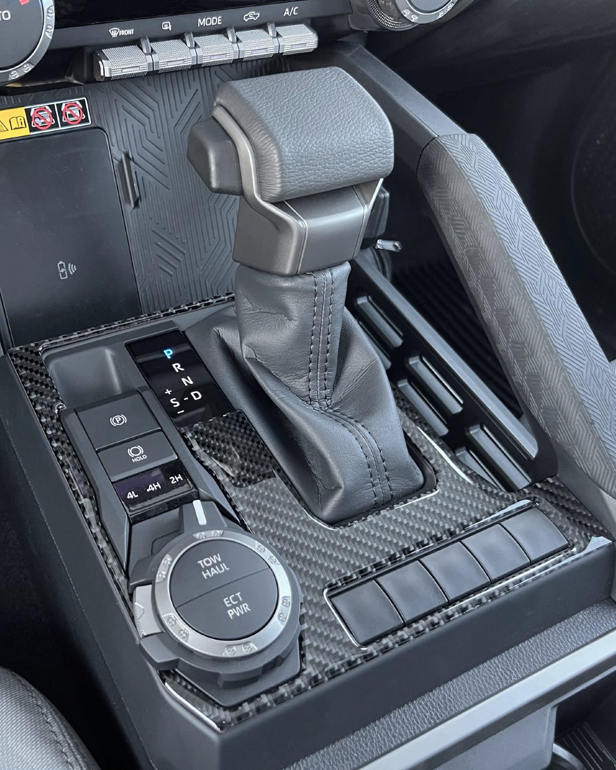 Tufskinz Center Console Overlay in Carbon Fiber for 4th-Gen Tacoma (2024–Present)